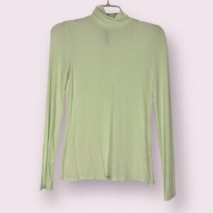 St. John Turtleneck Stretch Top Ribbed Long Sleeve Light Green Size XS